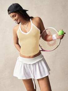 VARSITIE Contrast Color Trim V-Neck Summer Fashionable Fitted Athletic Vest