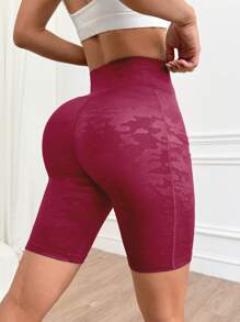 Easithlete 夏季图案迷彩拼布双口袋短裤运动短裤 - 酒紅色 - 查看 2