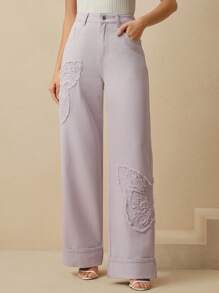 Anewsta Modische elegante Damen Jeans mit geradem Bein und Stickerei