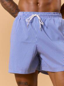 Musero Men Checkered Print Swim Short Elasticated Drawstring Waistband Spring, Summer, Holiday, Vacation - Multicolor - View 5