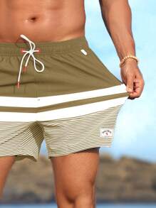 Surfspeed Pantalones cortos de playa holgados con rayas para hombre, estilo de vacaciones - Mostaza Amarilla - Ver 3