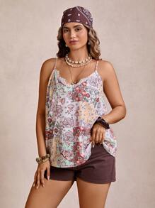 SHEIN VCAY Große Größen Blume Muster Lässig Trägerhemd Boho Damen Bekleidung Süße Sommer Tops Trägertop