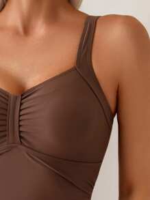 Shapewave Women's Slimming Elegant Brown Drawstring One Piece Swimsuit