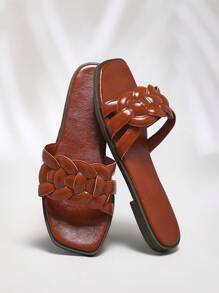 SHUZIA 女士时尚舒适蓬松编织带平底凉鞋