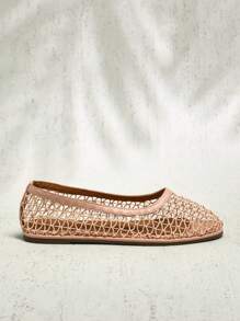 SHUZIA Ladies Crochet Mesh Ballet Flats, Casual & Minimalist, Summer - Beige - View 5