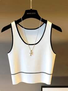 Franclia 女装内衣 女式上衣 白色上衣 黑色滚边 夏季上衣 夏季 夏季上衣 沙滩度假 可爱上衣 - 白色 - 查看 1