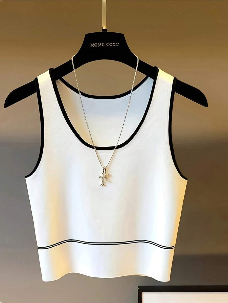 Franclia 女装内衣 女式上衣 白色上衣 黑色滚边 夏季上衣 夏季 夏季上衣 沙滩度假 可爱上衣 - 白色 - 查看 1