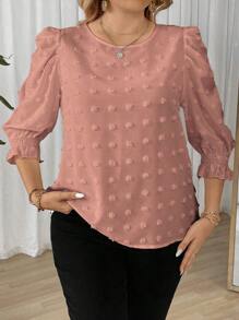 Elenzga Große Größen einfarbige lässige Bluse mit Rüschenärmeln