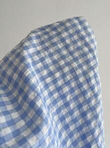 Elamini Spring/Summer Blue Plaid Ruched Cropped Tie Front Camisole - Blue - View 6