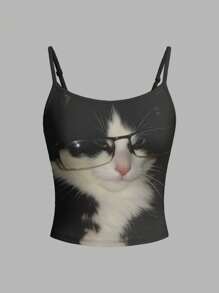 SHEIN EZwear 女士休闲夏季朋克猫眼性感吊带背心，Y2K时尚夏季可爱猫眼上衣，适合外出穿着 - 彩色 - 查看 2
