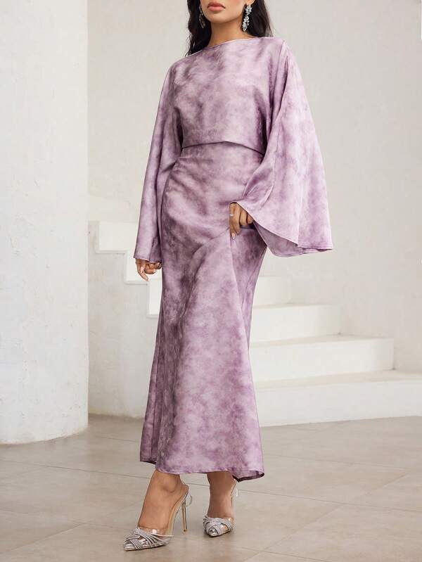 Veilorie Damen elegantes Batik-Kleid mit weiten Ärmeln im arabischen Stil