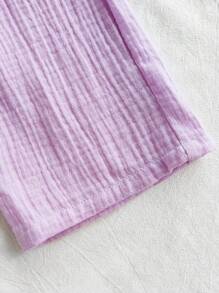 SHEIN Vintaside Kids 2 件女婴可爱时尚海军蓝领无袖上衣和裤子套装，学院风春夏装。 - 紫色 - 查看 8