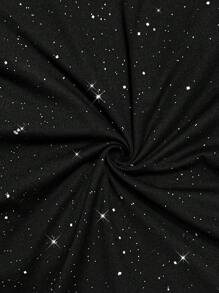 SHEIN PETITE 加大码性感细肩带露背亮片连衣裙，夏季 - 黑色 - 查看 4