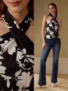 MOTF Classy Blumen Muster Kreuz Tank Top