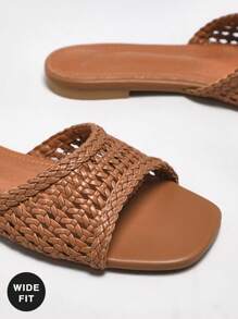 SHUZIA Giày sandal đế bằng thời trang và đa năng, dáng rộng cho nữ - màu nâu - Xem 4