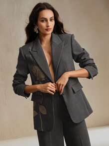 Anewsta 女士优雅刺绣休闲西装外套