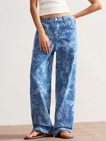 Bohemela 波西米亚风休闲度假风格西部牛仔提花女式牛仔裤