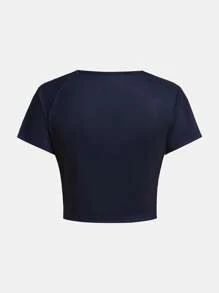 SHEIN T-shirt Rayé Avec Blocs De Couleurs Pour Adolescente, Impression D'étoiles Et De Chiffres