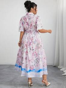 Modelyn 大码花卉印花优雅短袖连衣裙 - 彩色 - 查看 4