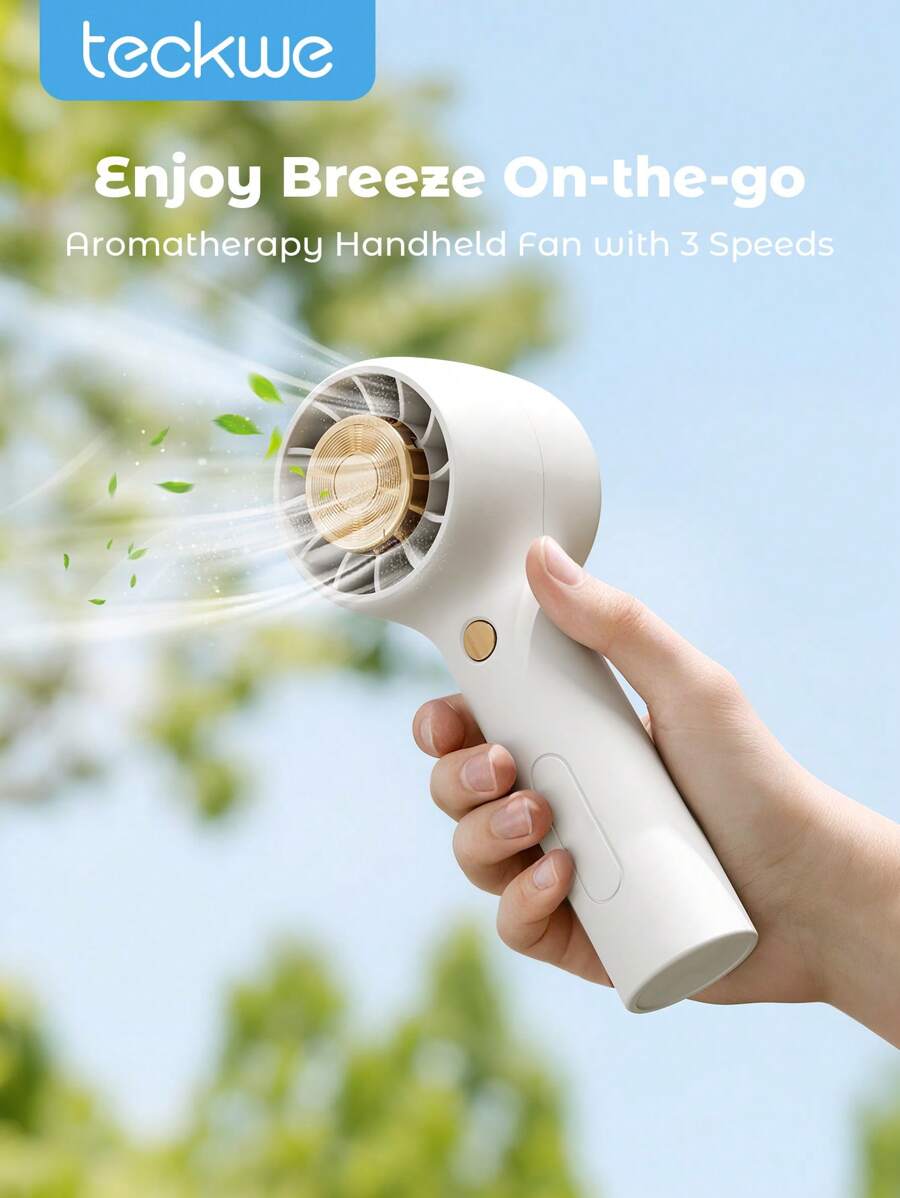 Teckwe 可攜式手持渦輪風扇附芳香療法,USB充電迷你風扇,電動睫毛冷風扇,適合化妝、辦公、旅行、露營、室內外使用,返校假期度假夏季必備,白色 - 白色 - 查看 1