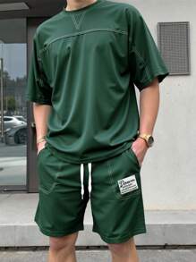 Manfinity Hypemode Conjunto informal de camiseta de manga corta y holgada de caída de hombros para hombre, conjunto de 2 piezas de verano para hombre de pantalones cortos y camiseta casual, conjunto de 2 piezas de pantalones cortos para hombre