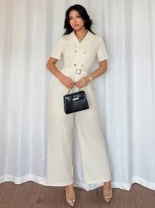 Islaluna Summer New Fashion, Foreign Style, High-End Sense Of Thinness, Suit Collar Women's Jumpsuit, Women's Elegant Jumpsuit, Summer Women's Jumpsuit