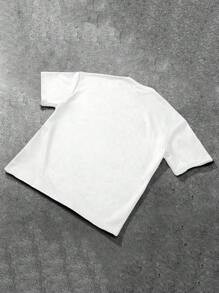 Manfinity Hypemode 男士白色夏季街頭風城市度假麂皮感面料寬鬆落肩極簡字母壓紋T恤，時尚百搭休閒上衣 - 白色 - 查看 7
