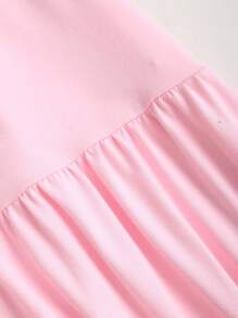 SHEIN Sweetro 女式夏季纯色不对称领蝙蝠袖优雅褶饰中长连衣裙 - 淺粉色 - 查看 4