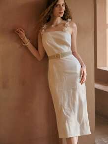 MOTF PREMIUM LINEN WOMEN MIDI DRESSES - White - View 6