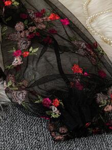 Rometta Romantic Date  Plus Size Off Shoulder Floral Mesh Embroidered Sheer Loose Elegant Fashion Puff Sleeve Long Sleeve Cover Up Lace Cover Up, Summer Fall Cloth For Women - Multicolor - View 3