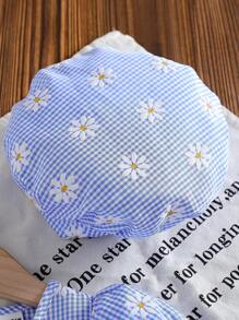 Souflis Souflis 2pcs/Set Baby Girl Summer Cute Fresh Plaid Daisy Print Blue Dress & Matching Beret Hat, Classic Plaid Print Design With Fashionable Silhouette, Suitable For Baby Daily Wear, Home And Outing Baby Girl Daisy Dress Baby Girl Gingham Dress Baby Girl Summer Dress - Blue and White - View 5