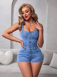 SHEIN SXY Damen schlanke passende sexy Denim-Romper für den Sommer
