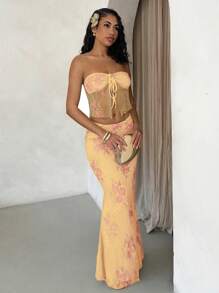 Glamine 2pcs Lace Crop Top & Mini Skirt Set, Sexy & Elegant For Daily, Holiday, Party, Spring/Summer Fall Women Clothes Back To School