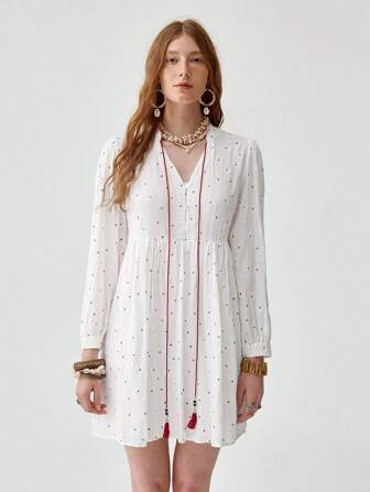 Florisole Damen Sommer Boho-Stil luftiges Urlaubskleid mit V-Ausschnitt, Gänseblümchen-Blume Muster, Kurzarmkleid in Weiß