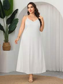 Modelyn Conjunto de 2 piezas de talla grande elegante con hombros oblicuos de ganchillo para primavera/verano - Beis - Ver 3