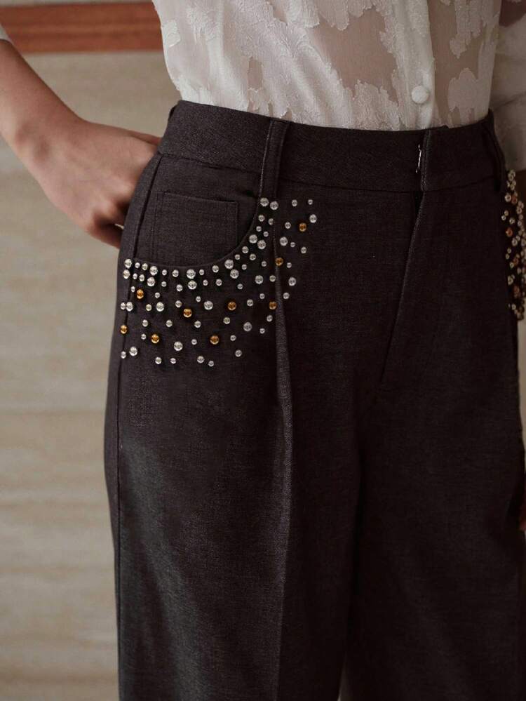 PRESS CREASE BEADS DECOR PANTS
