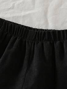 小男孩字母印花松紧腰宽松休闲短裤 - 黑色 - 查看 3