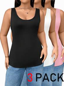SHEIN Essnce Áo tank top dài màu đen dáng ôm, co giãn tốt, thoải mái, cơ bản, đa năng, dành cho nữ cỡ lớn, thích hợp mặc hàng ngày vào mùa xuân và hè, gồm 3 chiếc, kiểu dáng tối giản, phong cách châu Âu, thích hợp mặc đi chơi. - Nhiều màu - Xem 1