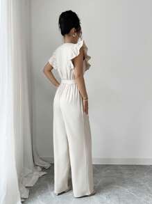 Selianne Casual Women's Ruffle Drawstring Jumpsuit - Apricot - View 2