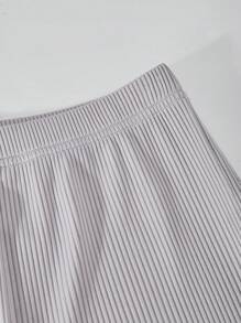 SHEIN 3 件套青少年女孩轻质防晒长袖衬衫、吊带背心和裤子休闲舒适服装，春夏季 - 淺灰色 - 查看 5