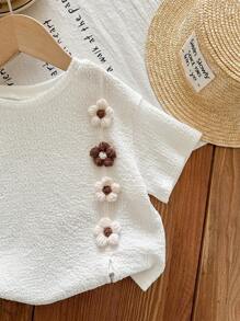 LMoss Kids LMoss Baby Girl Solid Color Knit Round Neck Loose Casual Top Baby Tops Toddler Tops Toddler Summer Tops Baby Girl Summer Top Baby Girl Top - White - View 6