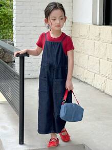 DAZY Young Girls Casual Denim Washed Sweet & Cute Summer Bib Pants