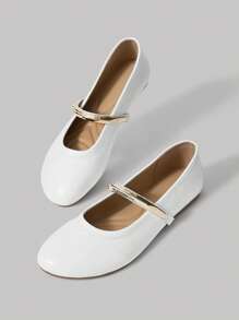 SheIn MOD Zapatos planos versátiles con decoración de cadena de metal, cómodos para mujer, adecuado para ir a trabajar
