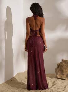 Opulessa 女式纯色针织网眼露背鱼尾吊带连衣裙