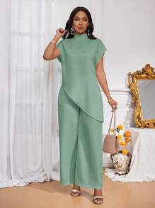 SHEIN Lady Damen Outfit-Sets in Zweiteiler-Form für alle Jahreszeiten, Herbst Zweiteiler-Sets, lässig-elegante Damen Outfits mit weißem gewebtem Stehkragen, elegante Überlagerungssets für Damen im Herbst, neue Damen Zweiteiler-Sets, Damen lässige Zweiteiler-Sets