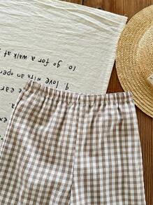 SHEIN LMoss Kids LMoss Baby Girls Summer Cute Striped Camisole And Elastic Waist Pants 2 Pieces Set Toddler Girl Gingham Set Toddler Girl Summer Set Girls Two Piece Set 2 Piece Toddler Girl Set Baby Girl Gingham Outfit