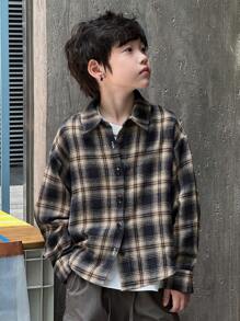 Dazy Kids 秋季大码男童宽松休闲格子衬衫