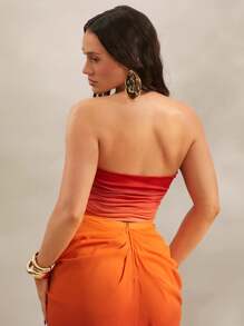 Silquee 夏季女士时尚简约休闲度假紧身网纱橙色渐变抹胸文胸，度假女装上衣，适合海滩度假 - 橘色 - 查看 2