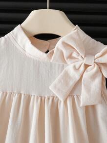 Elladie kids 女童夏季新款优雅纯色宽松休闲度假风吊带连衣裙象牙色童装连衣裙小女孩米色连衣裙奶油色连衣裙女童蝴蝶结连衣裙象牙色连衣裙女童夏季假日 - 杏色 - 查看 6