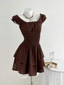 Elamini Women's Casual Fall Dress With Sash Waist, Plush Fabric - Brown - View 4